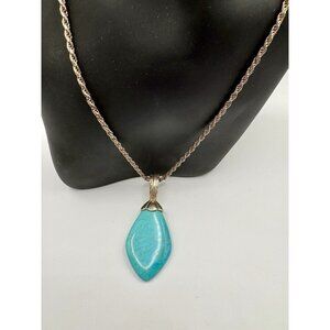 Sterling Silver 925 Turquoise Oval Pendant Necklace Italy Detachable 26.3g